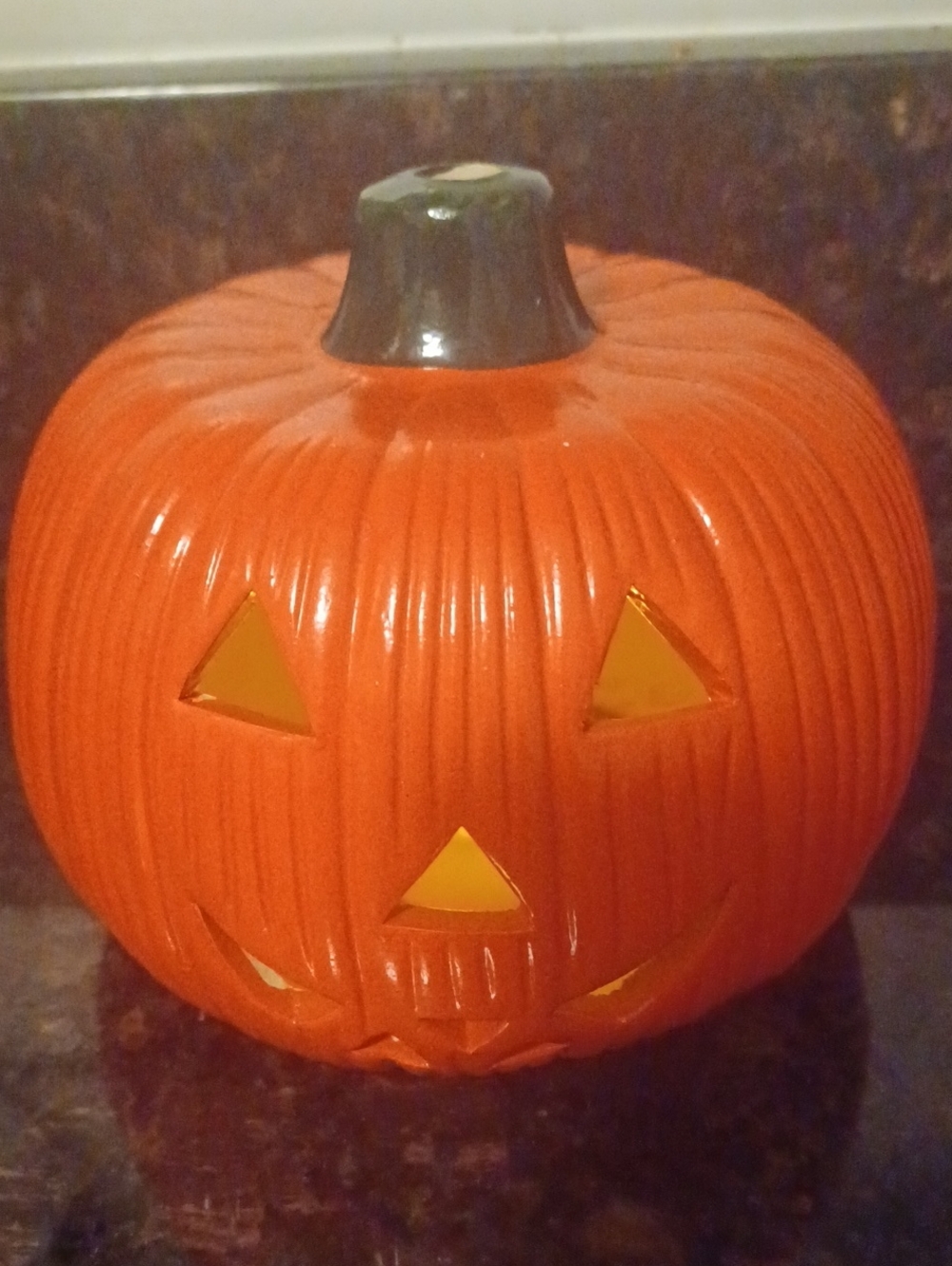 Vintage 1980s Ceramic Jack-O'-Lantern Pumpkin Light Cover Votive Holder 4.75"
